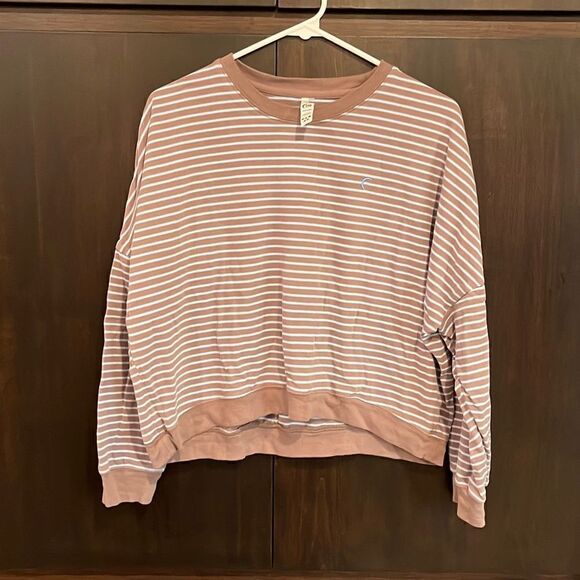 Zyia Dust Striped Cropped Crewneck Sweatshirt Medium - Picture 2 of 5
